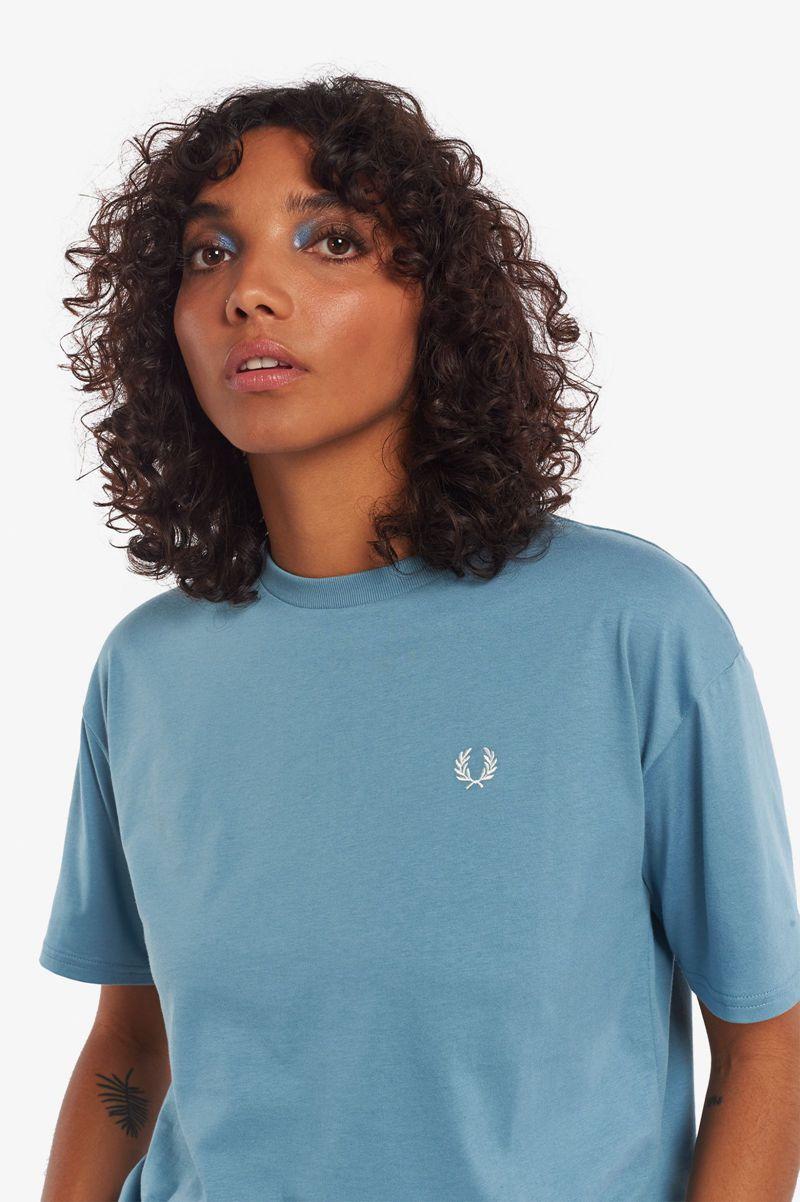 Grey Blue Fred Perry Crew Neck Women's T Shirts | PH 2031MQZA